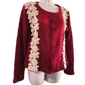 Ryu Red Velvet Cake Cardigan With Lace Silver Non Perils Bead Accents M